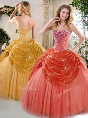 Hot Sale Floor Length Beading and Paillette Quinceanera Gowns for Winter