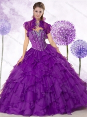 Latest Ball Gown Purple Quinceanera Gowns with Beading and Ruffles