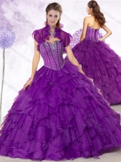Latest Ball Gown Purple Quinceanera Gowns with Beading and Ruffles