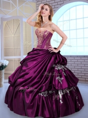 Luxurious Ball Gown Taffeta Dark Purple Quinceanera Dresses with Pick Ups