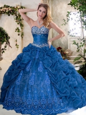 Luxurious Brush Train Quinceanera Dresses with Pick Ups and Embroidery