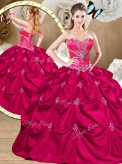 Luxurious Hot Pink Sweet 16 Dresses with Appliques and Pick Ups