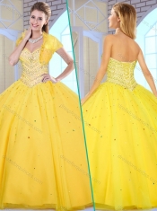 Modest Ball Gown Yellow Sweet 16 Gowns with Beading