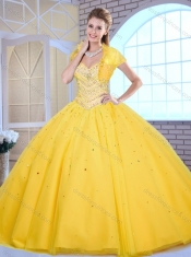 Modest Ball Gown Yellow Sweet 16 Gowns with Beading