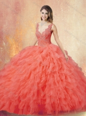 New Arrivals V Neck Sweet 16 Dresses with Ruffles and Appliques