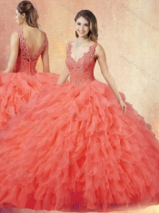 New Arrivals V Neck Sweet 16 Dresses with Ruffles and Appliques