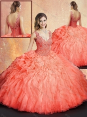 New Arrivals V Neck Sweet 16 Dresses with Ruffles and Appliques