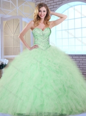 New Style Ball Gown Apple Green Sweet 16 Dresses with Beading and Ruffles