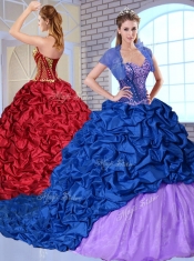 New Style Sweetheart Brush Train Pick Ups and Appliques Quinceanera Dresses