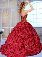 New Style Sweetheart Brush Train Pick Ups and Appliques Quinceanera Dresses