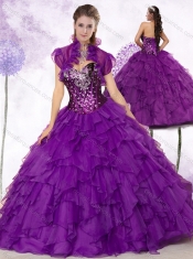 New Style Sweetheart Ruffles and Sequins Quinceanera Dresses in Purple