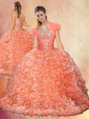 Perfect Brush Train Sweet 16 Dresses with Beading and Ruffles