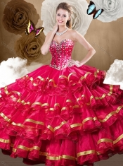 Perfect Red Sweet 16 Dresses with Beading and Ruffled Layers