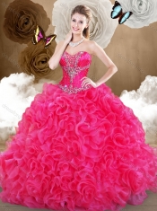 Pretty Hot Pink Sweetheart Quinceanera Gowns with Ruffles