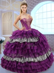 Pretty Sweetheart Ball Gown Sweet 16 Dresses with Ruffled Layers and Zebra