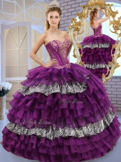 Pretty Sweetheart Ball Gown Sweet 16 Dresses with Ruffled Layers and Zebra