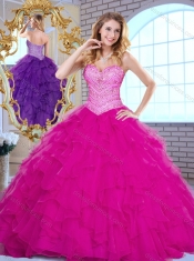 Pretty Sweetheart Beading and Ruffles Quinceanera Dresses in Fuchsia