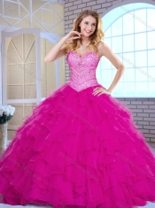 Pretty Sweetheart Beading and Ruffles Quinceanera Dresses in Fuchsia