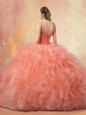 Pretty V Neck Sweet 16 Gowns with Ruffles and Appliques