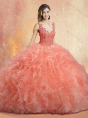 Pretty V Neck Sweet 16 Gowns with Ruffles and Appliques