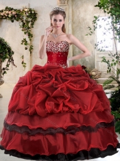 Romantic Ball Gown Beading and Pick Ups Sweet 16 Gowns in Wine Red