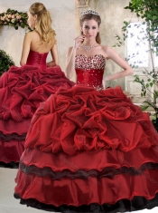 Romantic Ball Gown Beading and Pick Ups Sweet 16 Gowns in Wine Red