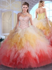 Romantic Ball Gown Sweet 16 Dresses in Multi Color with Beading and Ruffles