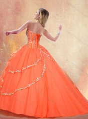 Romantic Sweetheart Brush Train Quinceanera Gowns with Beading