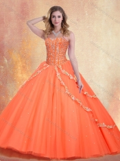Romantic Sweetheart Brush Train Quinceanera Gowns with Beading