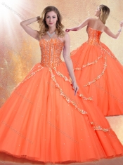 Romantic Sweetheart Brush Train Quinceanera Gowns with Beading