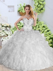 Simple Sweetheart White Quinceanera Gowns with Appliques and Ruffles