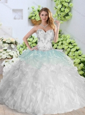 Simple Sweetheart White Quinceanera Gowns with Appliques and Ruffles