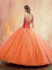 2016 Best Straps Orange Sweet 16 Dresses with Beading and Appliques