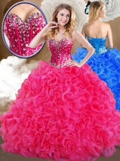Super Hot Sweetheart Hot Pink Quinceanera Gowns with Ruffles