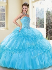 Sweet Ball Gown Sweet 16 Dresses with Beading and Ruffled Layers in Aqua Blue