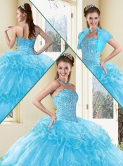 Sweet Ball Gown Sweet 16 Dresses with Beading and Ruffled Layers in Aqua Blue