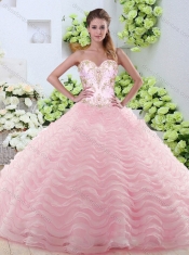 Sweet Brush Train Quinceanera Gowns with Beading and Ruffled Layers