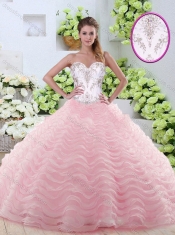 Sweet Brush Train Quinceanera Gowns with Beading and Ruffled Layers