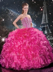 2016 Fashionable Sweetheart Hot Pink Detachable Quinceanera Dresses with Beading