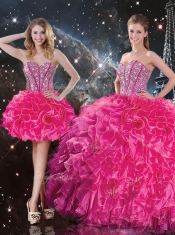 2016 Fashionable Sweetheart Hot Pink Detachable Quinceanera Dresses with Beading