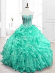 Beautiful Beading and Ruffles Sweet 16 Dresses in Apple Green