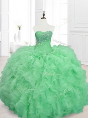 Beautiful Beading and Ruffles Sweetheart Quinceanera Dresses in Green Beautiful Beading and Ruffles Sweetheart Quinceanera Dresses in Green