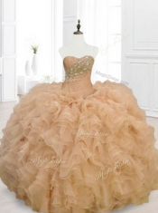 Beautiful Champagne Quinceanera Gowns with Beading and Ruffles