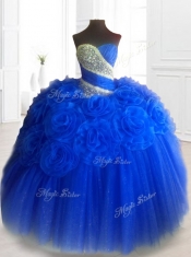 Beautiful  Hand Made Flowers Sweet 16 Dresses in Royal Blue