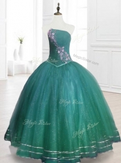 Beautiful Strapless Beading Sweet 16 Dresses in Dark Green