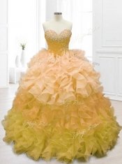 Fashionable Sweetheart Beading and Ruffles Quinceanera Dresses in Gold