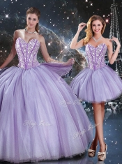 Lovely Sweetheart Beading Lavender Detachable Quinceanera Gown for 2016