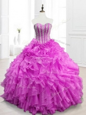 Modern Beading and Ruffles Fuchsia Quinceanera Gowns for 2016