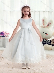 2016 Beautiful Scoop Flower Little Girl Dress with Hand Made Flowers
