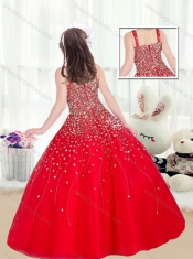 2016 Cute Ball Gown Straps Beading Red Mini Quinceanera Dresses